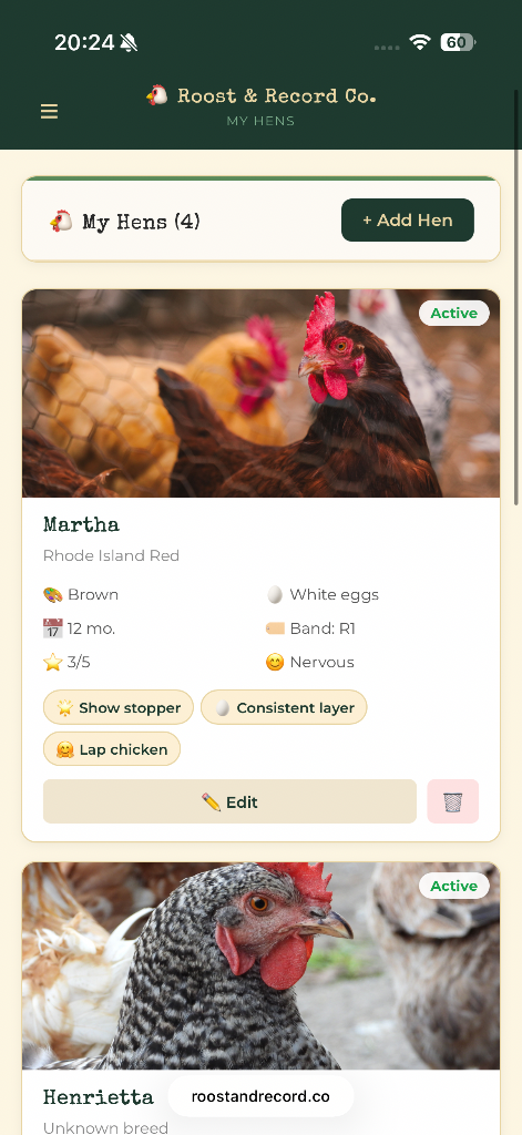 My Hens screen โ Roost & Record Co.